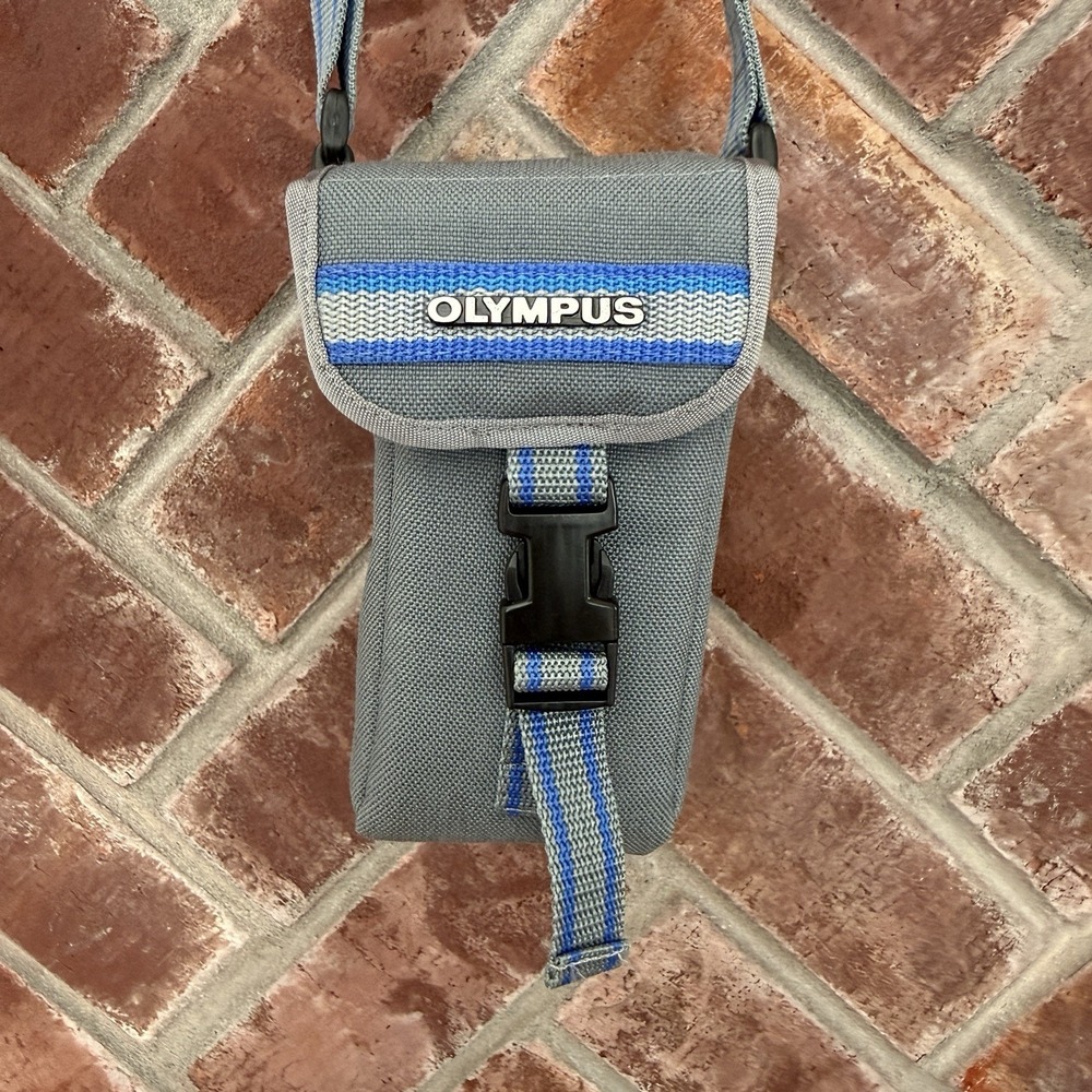 Vintage Olympus Camera Case Shoulder Strap Bag Gray Blue Padded Film Pocket
